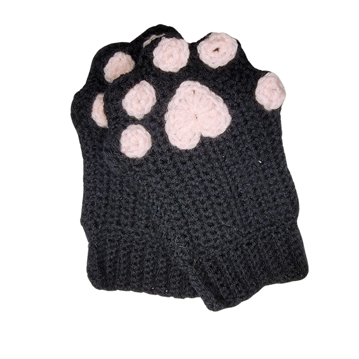 Cat Paw Fingerless Gloves (Black/Pink)
