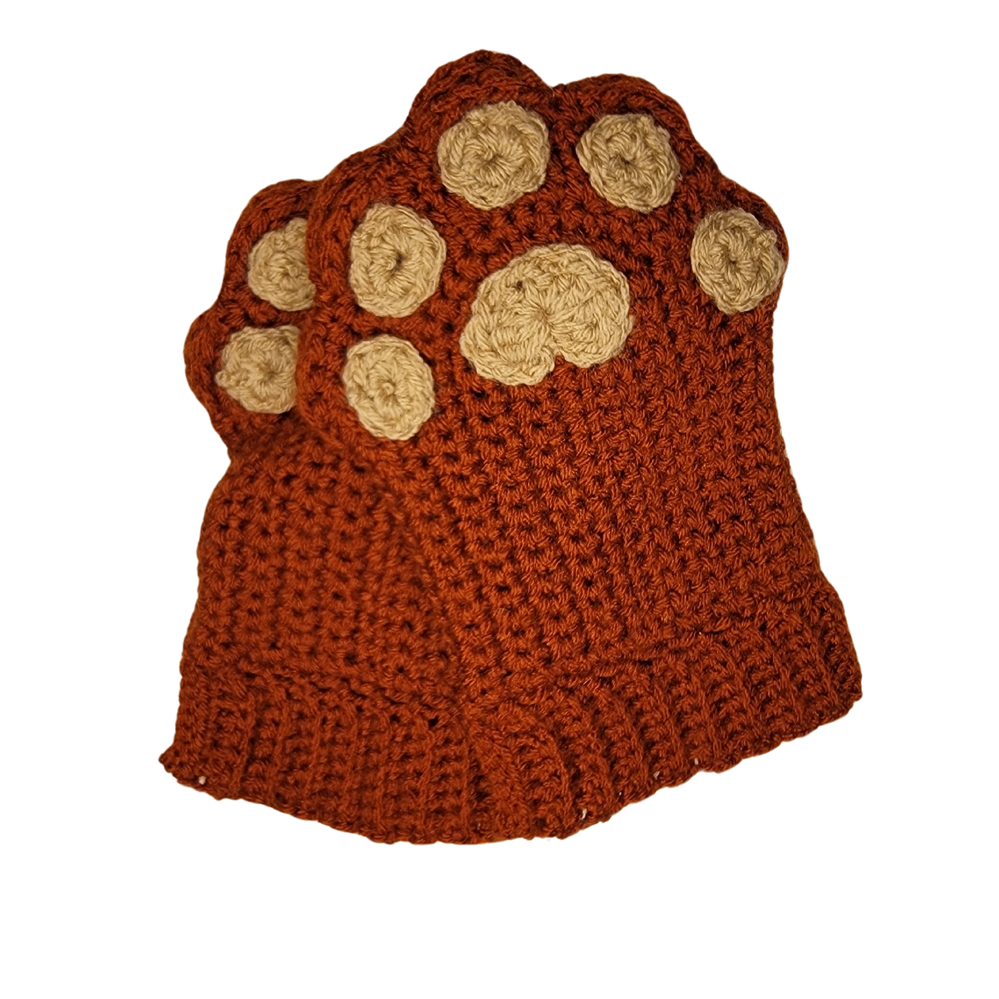 Cat Paw Fingerless Gloves (Burnt Orange/ Beige)