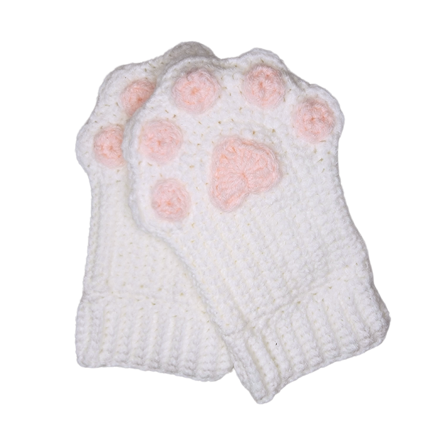 Cat Paw Fingerless Gloves (White/Pink)